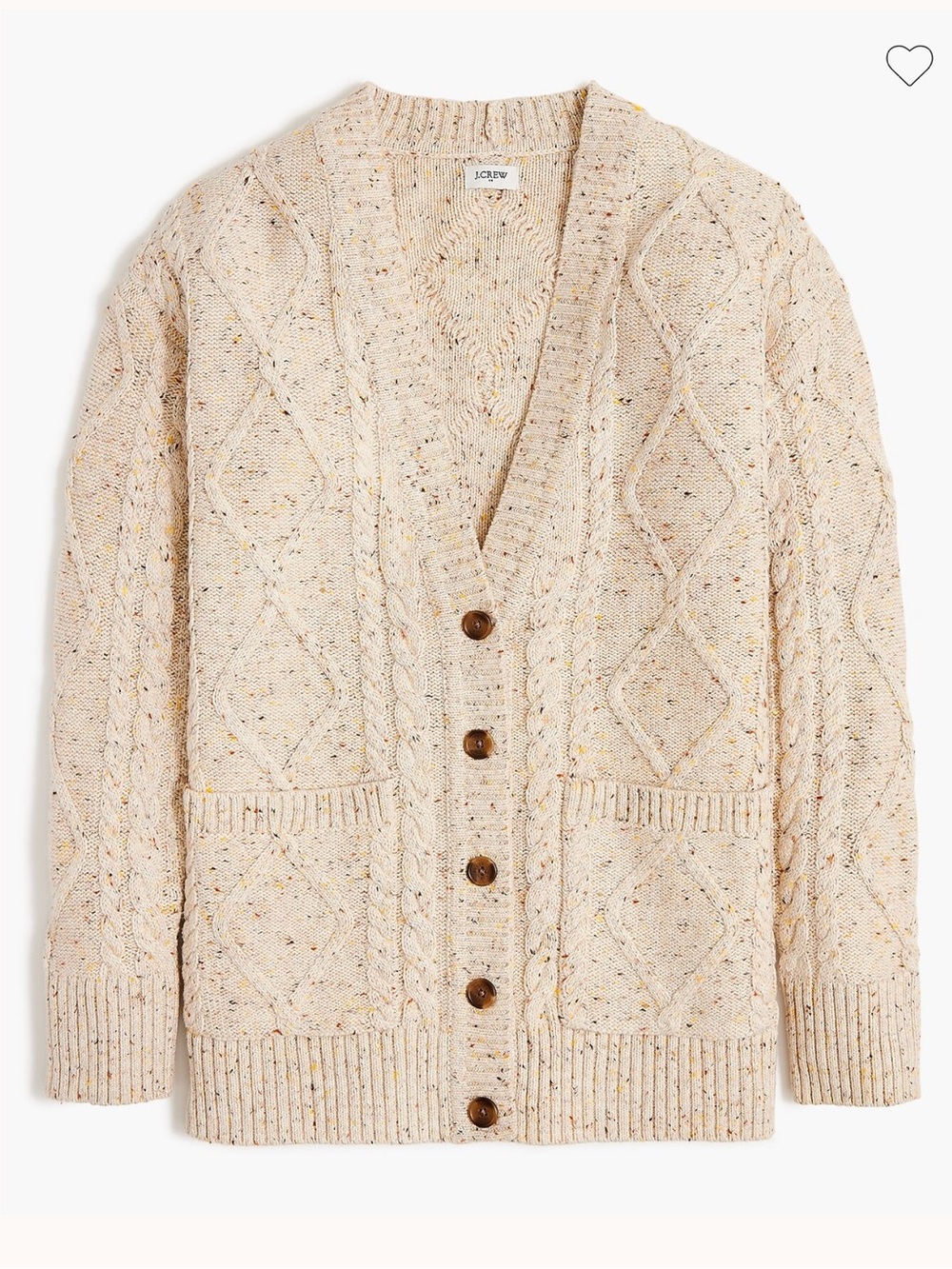 J. Crew women’s Speckled Cream Cable-Knit donegal Cardigan